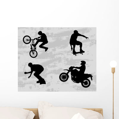 Extreme Sport Silhouettes Vector Wall Decal shown on a wall