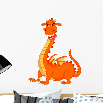 Cute Dragon Cartoon Wall Decal shown on a wall