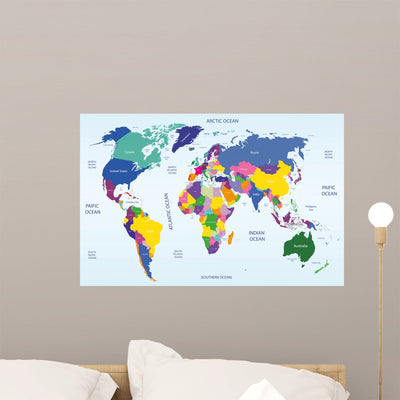 World Geographical and Political Wall Decal shown on a wall