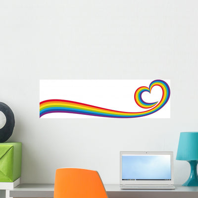 Floating Love Rainbow Wall Decal shown on a wall
