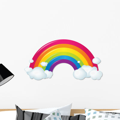 Rainbow with Clouds Wall Decal shown on a wall