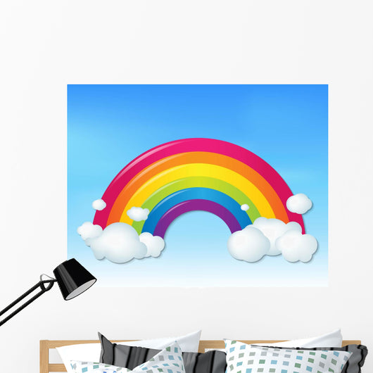 Color Rainbow with Clouds Wall Decal Design 1