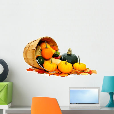 Autumn Vegetables Spilling from Wall Decal shown on a wall