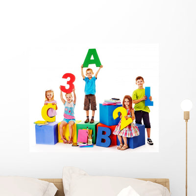 Children Sitting Cube Wall Decal shown on a wall
