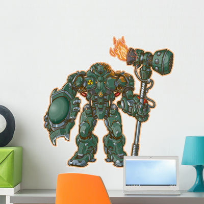 Robot Warrior W Shield Wall Decal shown on a wall