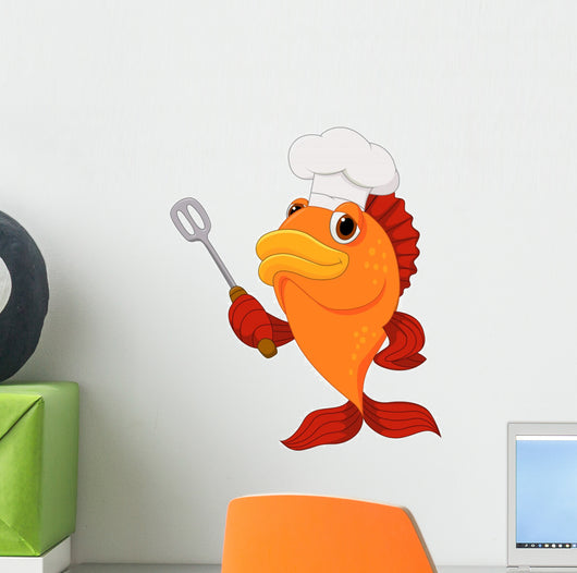 Cute Fish Chef Cartoon Wall Decal