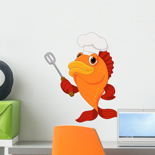Cute Fish Chef Cartoon Wall Decal