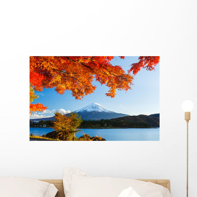 Mt Fuji Autumn Wall Decal shown on a wall