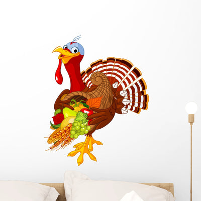 Turkey with Cornucopia Wall Decal shown on a wall