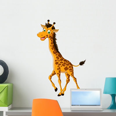 Cute Giraffe Cartoon Smiling Wall Decal shown on a wall