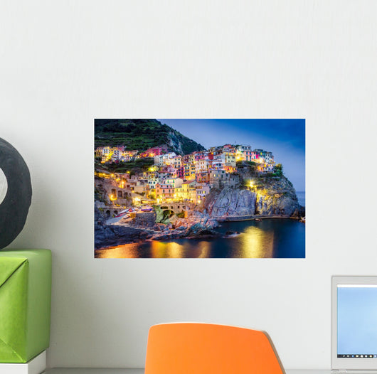 Scenic Night Colorful Village Wall Decal