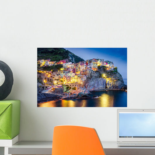 Scenic Night Colorful Village Wall Decal