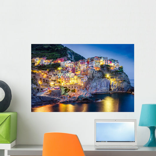 Scenic Night Colorful Village Wall Decal