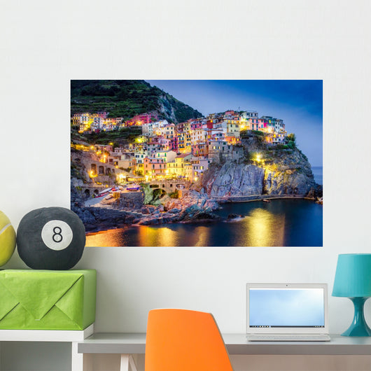 Scenic Night Colorful Village Wall Decal
