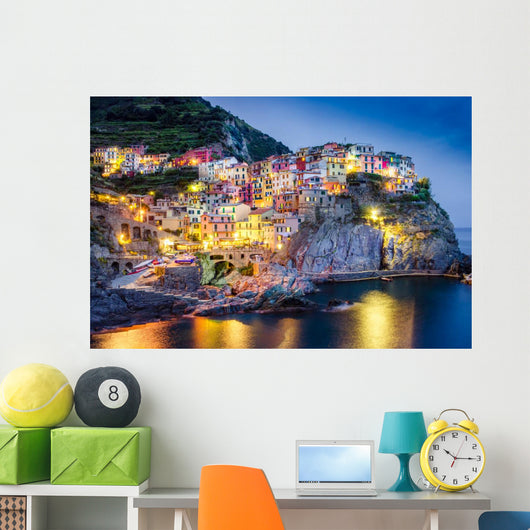 Scenic Night Colorful Village Wall Decal
