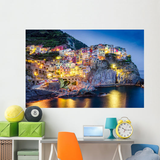 Scenic Night Colorful Village Wall Decal