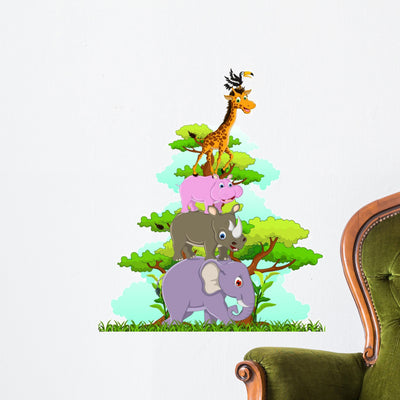 Safari Animals Wall Decal shown on a wall