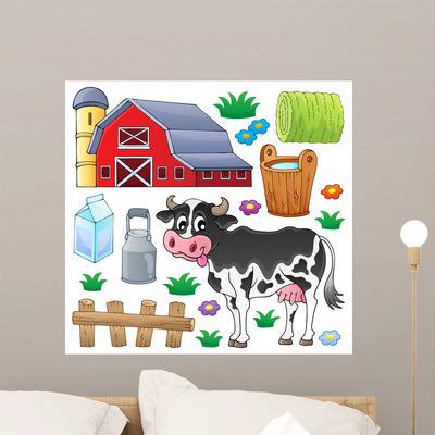 Farm Animals Cow Wall Stickers Wall Decal shown on a wall