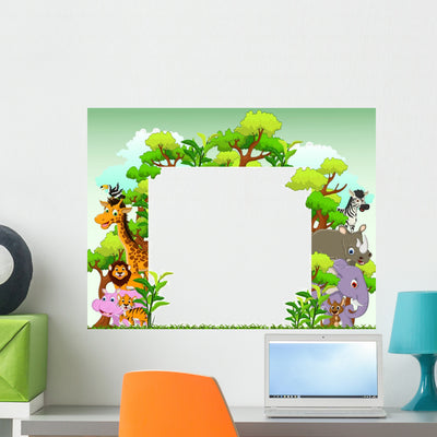 Animal Cartoon with Blank Wall Decal shown on a wall