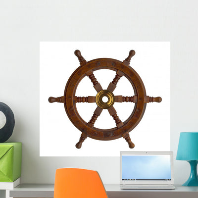 Boat Wheel Wall Decal shown on a wall