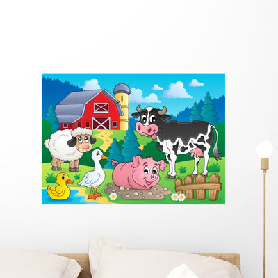 Farm Animals Theme Image Wall Decal shown on a wall