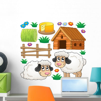 Farm Animals Sheep Wall Stickers Wall Decal shown on a wall