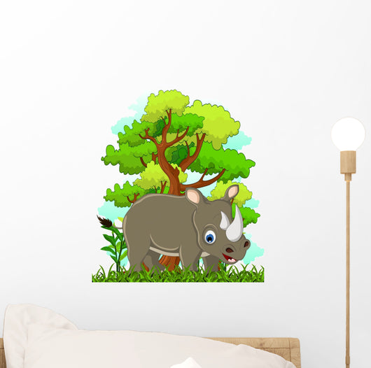 Rhino Cartoon with Forest Wall Decal