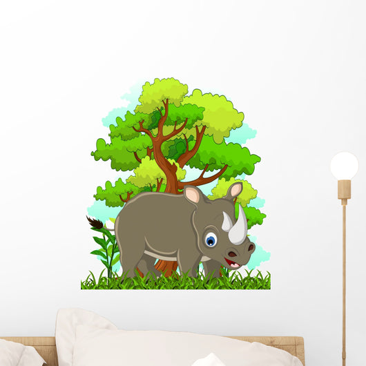 Rhino Cartoon with Forest Wall Decal