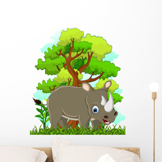 Rhino Cartoon with Forest Wall Decal
