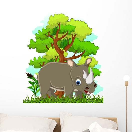 Rhino Cartoon with Forest Wall Decal
