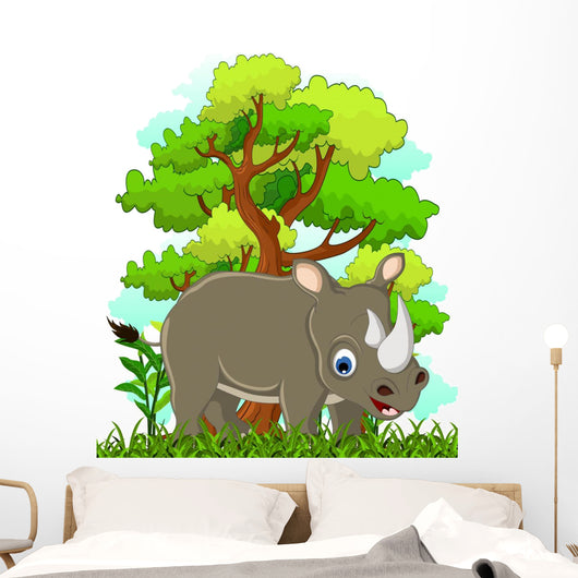 Rhino Cartoon with Forest Wall Decal