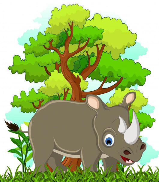 Rhino Cartoon with Forest Wall Decal