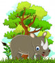 Rhino Cartoon with Forest Wall Decal