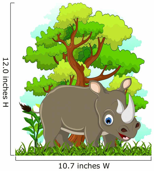 Rhino Cartoon with Forest Wall Decal