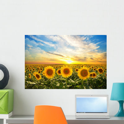 Sunflowers Wall Decal Design 2 shown on a wall