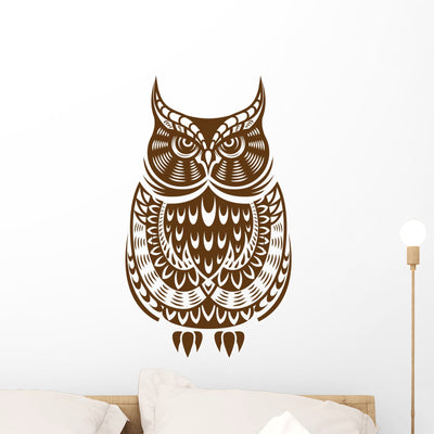 Brown Owl with Decorative Wall Decal shown on a wall
