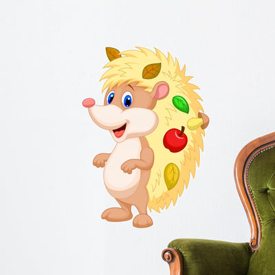 Cute Hedgehog Cartoon Wall Decal shown on a wall