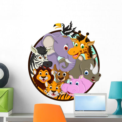 Cute Animals Collection Wall Decal shown on a wall