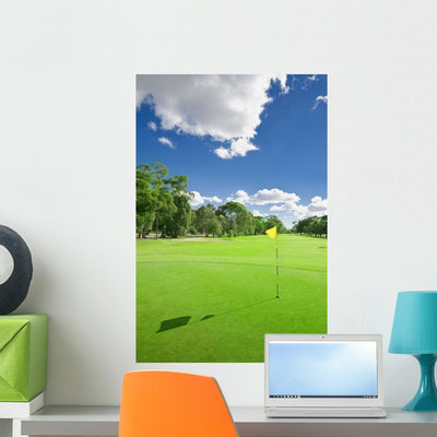 Beautiful Golf Course Wall Decal shown on a wall