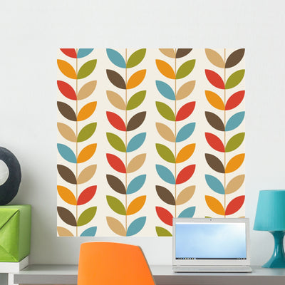 Retro Flower Pattern Seamless Wall Decal shown on a wall