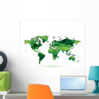 Planisphre Vert Wall Decal shown on a wall