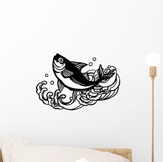 Cartoon Bass with Waves Wall Decal Design 1