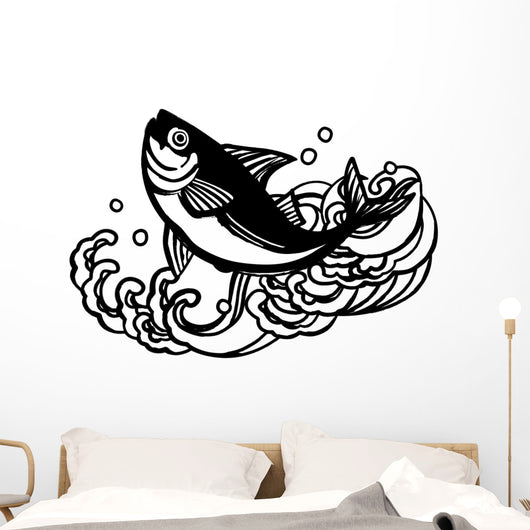Cartoon Bass with Waves Wall Decal Design 1