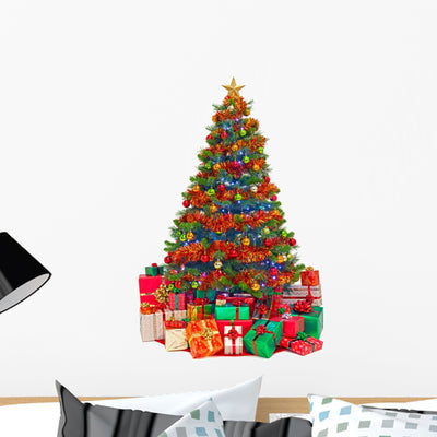 Decorated Christmas Tree with Wall Decal shown on a wall