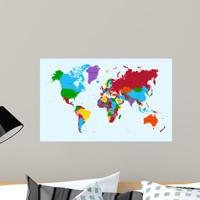 World Map Colorful Countries shown on a wall