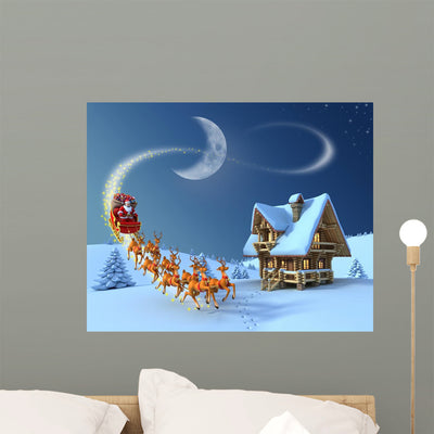 Christmas Santa Scene Santa Wall Mural shown on a wall