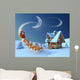 Christmas night scene - Santa Claus rides reindeer sleigh Wall Mural