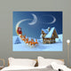 Christmas night scene - Santa Claus rides reindeer sleigh Wall Mural