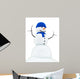 render of a snowman with blue knitted cap and scarf, Wall Decal