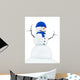 render of a snowman with blue knitted cap and scarf, Wall Decal